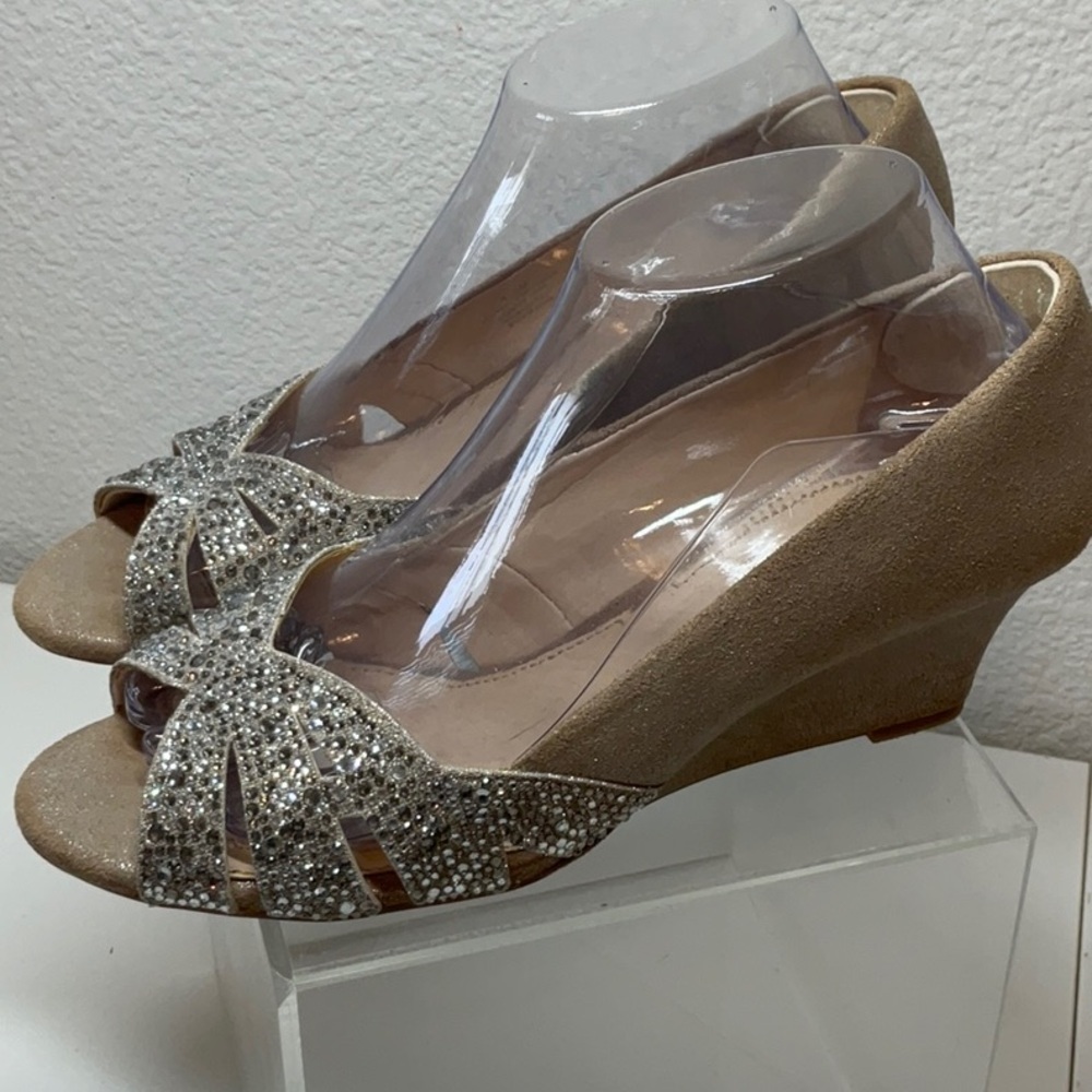 Alex Marie Elegant Champagne Rhinestone Peep-Toe Women's Heel 8.5 - Picture 4 of 10